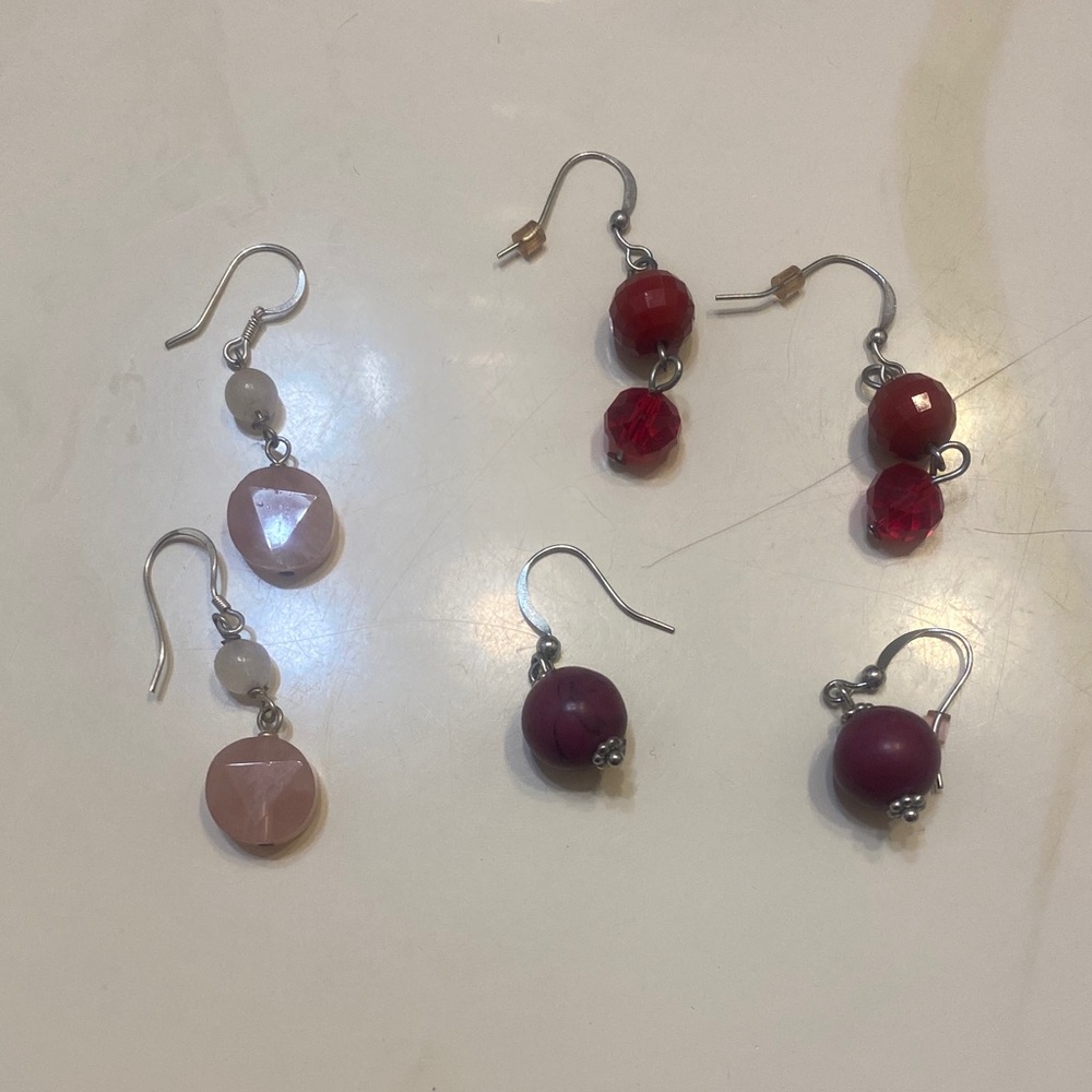 Elegant Pink and Red Dangle Earrings Set